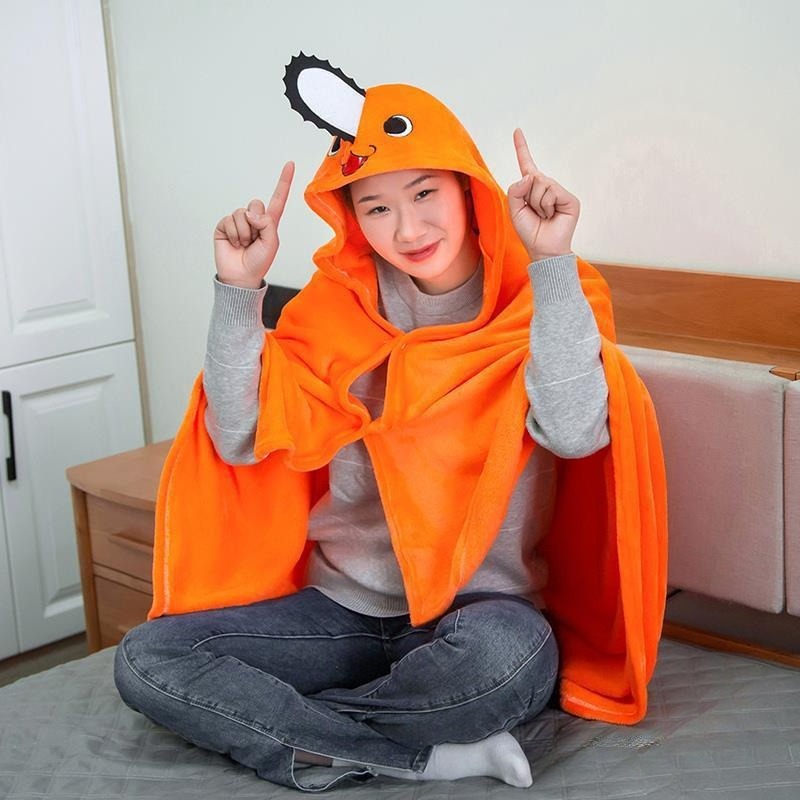 Chainsaw Man Cosplay - Couverture-châle chaude en flanelle à carreaux,