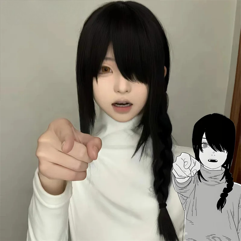 Chainsaw Man Cosplay - Perruque de Cosplay synthétique noire pour