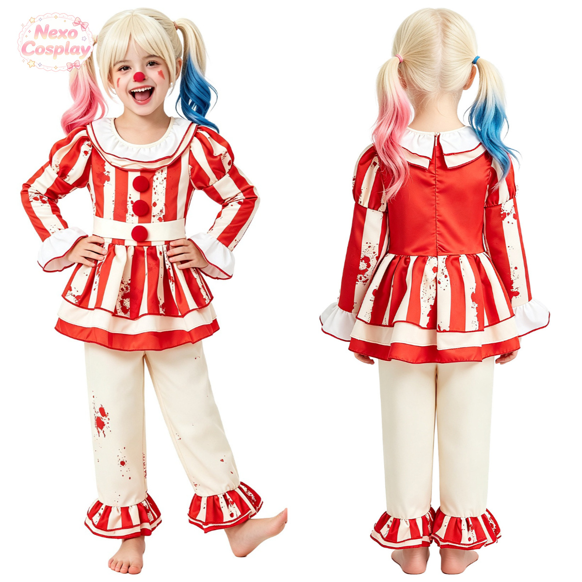 Anime Cosplay Kid - Costume de Clown d'Horreur Rayé Rouge