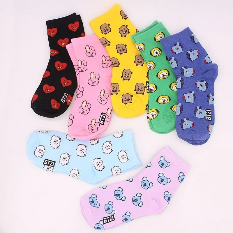 Cosplay Korean Anime - Chaussettes mi-hautes mignonnes Kawaii BT21, chaussettes